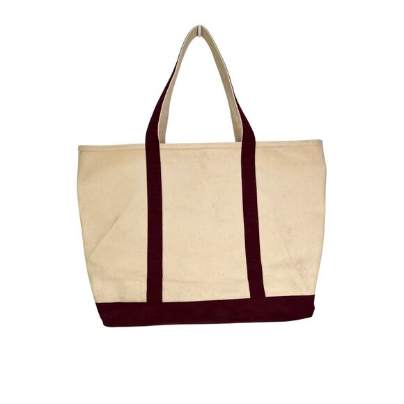 L.L. Bean Boat Tote Canvas Burgundy Trim - Picture 8 of 9